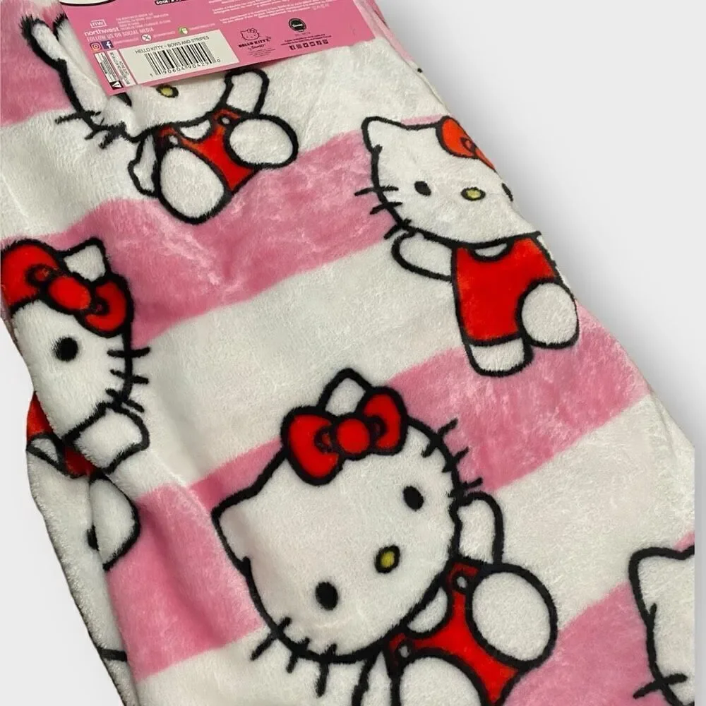 Hello Kitty Striped Pink White Silk Touch Throw Blanket Brand New with Tags